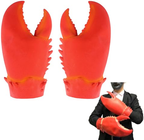 Halloween Crab Claws Gloves Novelty Red Lobster Gloves Halloween Animal Hand Gloves Animal Paw Gloves Fancy Dress Handwear Halloween Carnival Christmas Cosplay Party Costume Dress Up Hand Decor Props