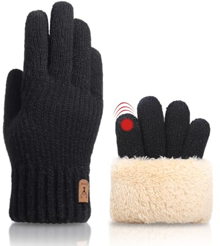 BSITSSS Schwarz Warm Winterhandschuhe, Handschuhe Winter Touchscreen mit Elastischen Bündchen, Handschuhe Herren Damen, Winter Gloves für Laufen, Radfahren, Winddicht, Outdoor