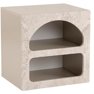 Hanah Home Hochwertiger Nachttisch, Travertin-Marmor, Sandstone, 50 x 50 x 40 | 100% melaminbeschichtete Spanplatte | perfekt für modernes Homeoffice & Arbeitszimmer, Elegantes & funktionales Design