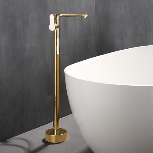 BiaoTeng Miscelatore Vasca da Bagno Freestanding Monocomando Attacco G1/2 Caldo e Freddo Rubinetto per Vasca Freestanding Montaggio a Terra Oro