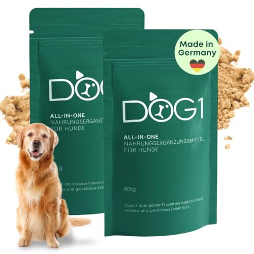 DOG1 8-in-1 Nahrungsergänzungsmittel (2X) mit Vitamin B Komplex und Glucosamin, Rundumversorgung mit Bierhefe, Probiotika gegen Durchfall, Alternative zu Gelenktabletten, ca. 60 TL