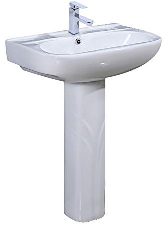 CAFIEDR Lavabo sur Pied pour Petit Appartement, lavabo sur Pied Monobloc Moderne et Simple avec trop-Plein, pour Salle de Bain, Balcon, Blanc, 565 x 420 x 780 mm