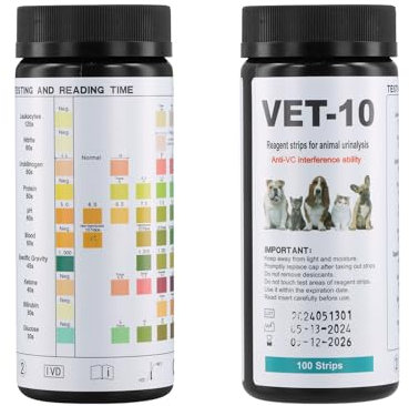 Anseom 100 Tiras Test de Orina para Perro y Gato, UTI Análisis Tiras para 10 Parámetros, Pruebas de Salud de Orina para Mascotas