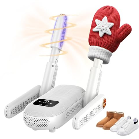 EPROICKS Secador de Zapatos Eléctrico, Secador de Botas, Secador Zapatos de Doble Soporte, Calentador de Zapatos y Botas, Aire caliente + luz violeta + Caja de sal, Triple Antibacteriano