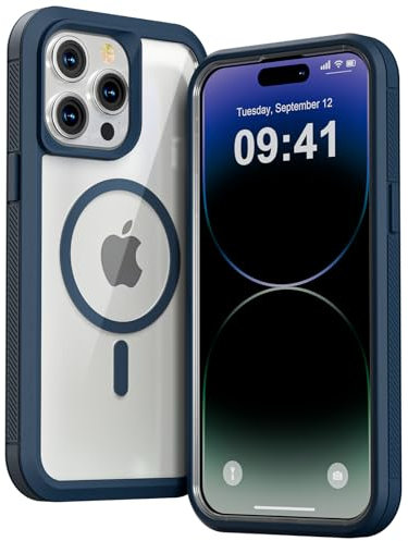 Follaroma for iPhone 14 Pro Max case Compatible with MagSafe, Double Layer Heavy Duty Shockproof Protection Phone Case, Transparent Magnetic Protective Cover for iPhone 14 Pro Max, 6.7'', Dark Blue