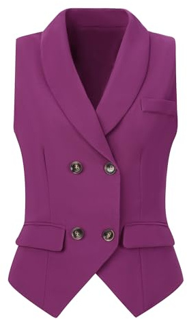 Allegra K Blazer Sans Manches Femme Gilet De Costume Élégant À Double Boutonnage Avec Col Châle Revers Violet foncé M