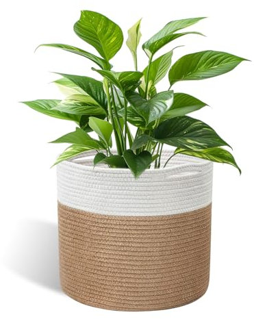 Cesta de algodón para maceta, cesta de almacenamiento de cuerda, cesta para la colada, cesta de punto plegable, cesta de toalla para salón, habitación infantil, baño, 20 x 20 cm