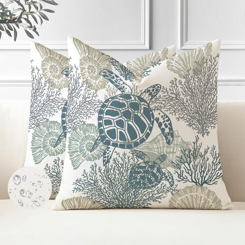 Kissenbezüge Maritim 50 X 50 Outdoor Kissen Wasserfest Wohnzimmer Kissenhülle Blau 2er Set Polster Ozean Strand Dekorative Zierkissenbezüge für Sofa Wohnzimmer Frühling Dekokissen Moderne