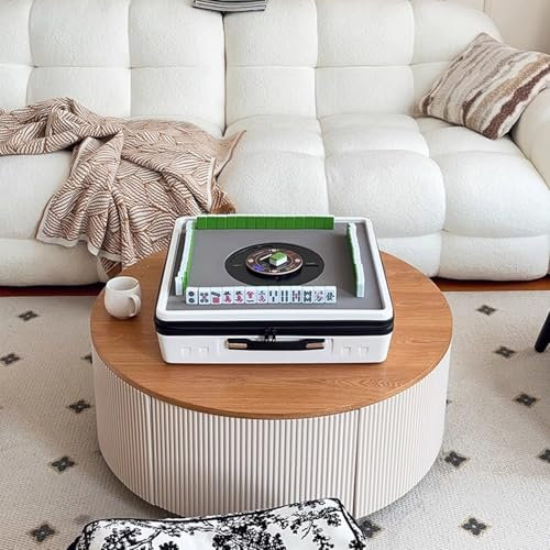 Tragbarer Elektrischer Mahjong-Tisch (Plug-In/Powerbank) + 144 Magnetische Spielsteine, Geeignet FüR Den Chinesischen Und Philippinischen Stil, Automatisch Mischender Mah-Jong-Tisch