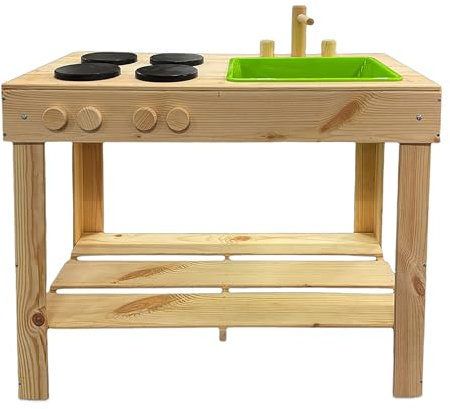 Holz Outdoor Spielzeug Matschküche für Kinder - 72 cm - Spielküche mit Waschbecken und Herdplatten - Garten Kinderküche Sandküche Gartenküche Spielzeugküche für Außen