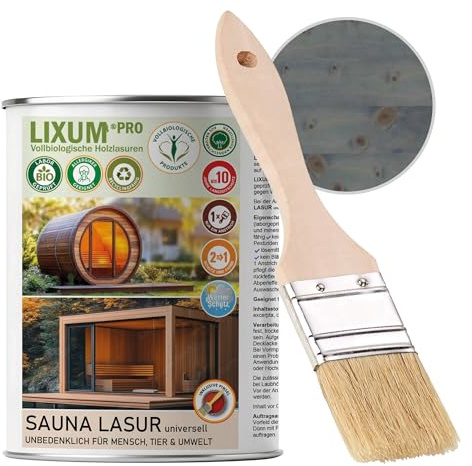 LIXUM PRO 100% biologische & natürliche BIO Sauna & Fasssauna Holzlasur - Holzschutz & Holzpflege, Farbe: Dunkelgrau 0.81, Inhalt:1000 ml (ca.30m²)