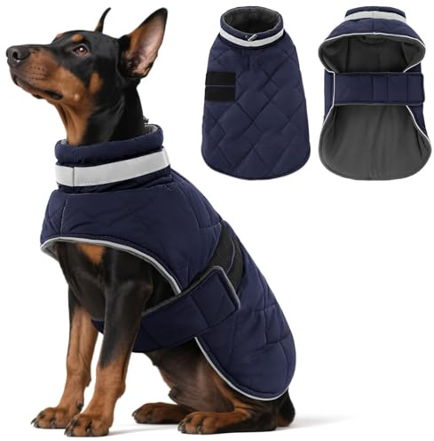 ASENKU Hundemantel Winter L –Wasserdicht & Fleecegefüttert für Grosse Hunde | Reflektoren, verstellbarer Brustgurt, Geschirrloch. Warm und winddicht Hundejacke Ideal für kalte Wintertage Spaziergänge