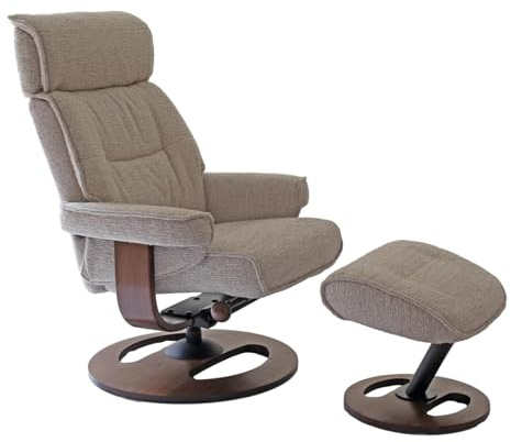 The Newton Swivel Recliner Chair & Matching Footstool – Mink Fabric