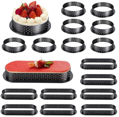 Turmegtt Anello Crostata Forato 16 Pezzi, Anello Microforato Cerchi | per Dolci Tondi e Ovali con Fori di Aerazione, Coppa Pasta Perforata per Mousse e Dessert, Piccole Tortiere per Decorazione