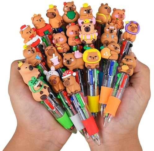 20 Penne Capibara Multicolore, Penna 4 Colori Trasparente per Bambini e Studenti, Gadget Compleanno Bambini e Pensierini Fine Festa, Cancelleria Simpatica e Divertente per Scuola e Ufficio
