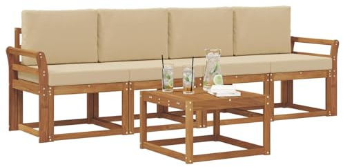 vidaXL Outdoor-Sofagarnitur 5 pcs Natur und Beige Massivholz Akazie, Garten-Sektionalsitz, Moderne Außenmöbel, langlebige Lounge, entspannte Terrasse für alle