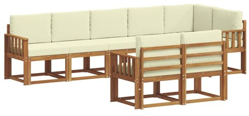 vidaXL Outdoor-Sofagarnitur mit Kissen 8 pcs Natur und Creme, Garten, modernes Outdoor-Sofa für Terrassensitzplätze, stylisches Lounge-Sectional-Set, haltbare Möbel für Komfort