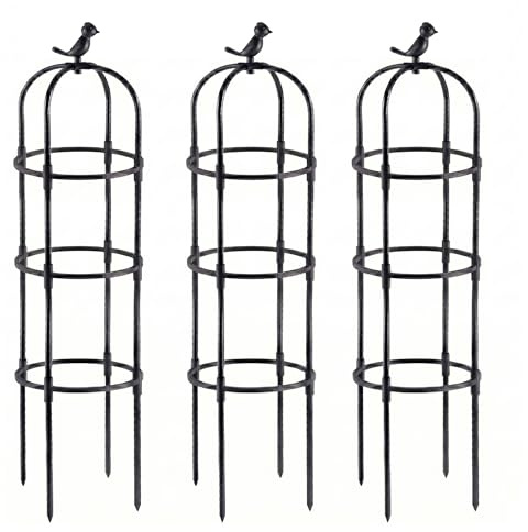Katomi Rankhilfe Metall Set 130/190cm, 11mm Stabiler Rankturm für Tomaten & Kletterrosen Rosen, Rostfrei & Wetterfest durch PE-Beschichtung, Rankgitter mit Vogel-Deko für Balkon & Hochbeet