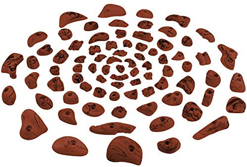 ALPIDEX 80 Klettergriffe | Kletterfläche 6-10 m² | Griffe Größen XL, L, M, S, XS | Klettersteine | Großes Starterset | Klettergriffset - Farbe:rot-meliert