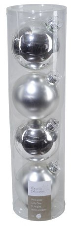 4 Weihnachtskugeln / Christbaumkugeln, aus Glas, 100 mm, glanz/matt, silber