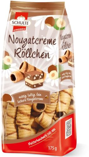 NUSS-NOUGAT-RÖLLCHEN von Schulte, 175g | Süßes Waffelgebäck für Kaffee & Tee