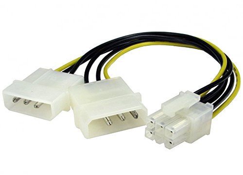 rhinocables Molex LP4 Power Adapter Cable, 5.25in PSU Lead for Power HDD, SSD, DVD RW, Hard Drive - Various Ends Including Sata Power Cable, Floppy Connector & 6 Pin (2 x Molex to 6 Pin)