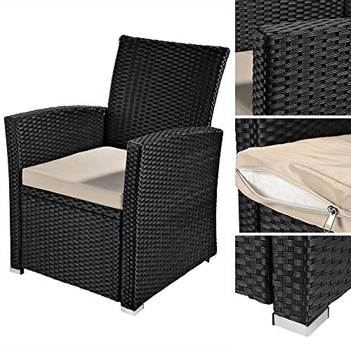 Melko Gartensessel Polyrattan, wetterfest, inkl. Sitzkissen, Schwarz