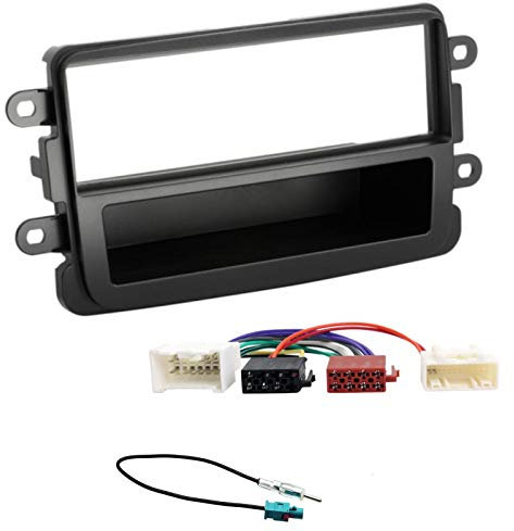 Sound-way Kit Montage Autoradio, Cadre Façade 1 DIN, Adaptateur Antenne, Cable Adaptateur Connecteur ISO, Compatible avec Dacia