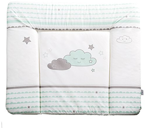 roba Wickelauflage Happy Cloud - Wickeltischauflage mit Wolken Motiv - 85 x 75 cm - Weiche Wickelunterlage PU beschichtet - Mintgrün / Weiß
