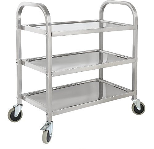 AHHC Chariot de Service en Acier Inoxydable avec roulettes Chariot à Main Roues 72x40x82cm
