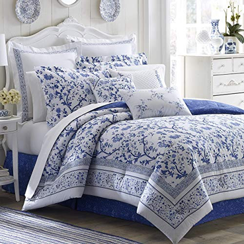 Laura Ashley Queen-Bettwäsche-Set, wendbare Baumwoll-Bettwäsche mit passenden Kissenbezügen, Heimdekoration für alle Jahreszeiten (Charlotte Blue, Queen)