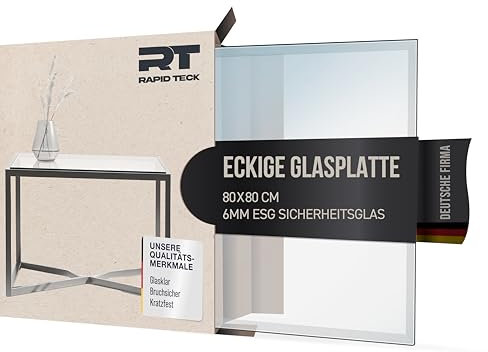 Rapid Teck® Glasplatte Eckig 800 x 800mm Glastisch Tischplatte aus gehärtetem Glas Tisch Glasscheibe 6mm Dick