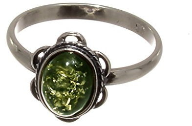 HolidayGiftShops Sterling Silber und Baltisch Grün Bernstein Ring Bretagne Größe: 8.5