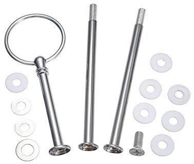 3 Tier Heavy Duty Cake Plate Stand Handle Fittings Round Hardware Rod Holder Dessert Cupcake Stand for Tea Party Serving Platter (Silver)