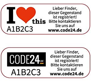 Code24 Sicherheitslabels Sicherheitsaufkleber, Schützen Sie Ihr Eigentum mit Fundlabels von code24.de, Ihrem Lost & Found Service für Wertsachen, 10er Set