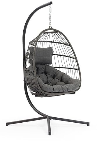 Maison and Garden Holly Single Folding Hanging Cocoon Chair Indoor Outdoor - Charcoal Grey Colour