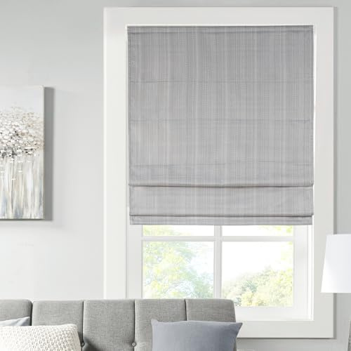 Madison Park Galen Cordless Roman Shades - Fabric Privacy Single Panel Darkening, Energy Efficient, Thermal Insulated Window Blind Treatment, for Bedroom, Living Room Decor, 35 x 64, Grey