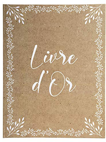 Exacompta - Réf. 47234E -1 Livre d'or Kraft - Format vertical 27 x 22 cm - Tranche or avec titre en lettres dorées - 100 pages blanches unies - Visuel kraft