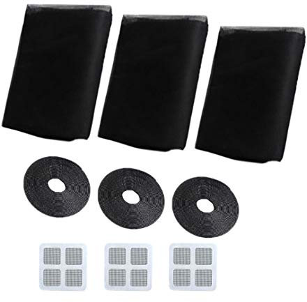 Moustiquaires pour Fenêtre, Moustiquaire Filet, 3 Pièces 150 cm x 200 cm Protection Contre Les Insectes pour Fenêtre Moustiquaire pour Fenêtre, Kit de Protection Anti Moustique (Noir)