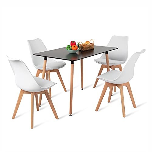 H.J WeDoo Essgruppe Holztisch Esstisch Esszimmer Esstischset Tischset 4 Eiche Stühle, Rechteckig Esstisch mit 4 Weiß Esszimmerstühle Geeignet für Esszimmer Küche Wohnzimmer