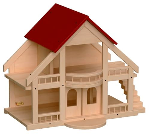 Holz-Puppenhaus | Massiv-Holz Villa für Puppen | Kinder-Puppenhaus | Puppen-Zubehör 5017