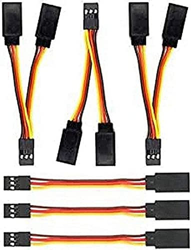 YUNIQUE GREEN-CLEAN-POWER - 6 Stück Servo Verlängerungskabel Y 1 zu 2 | 75mm 3 Pin JR Männlich und Futaba Weiblich | Kompatibel mit RC Autos, Hubschraubern, Drohnen, Orange, Kunststoff