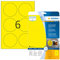HERMA 8035 Wetterfeste Folienetiketten rund, 800 Blatt, Ø 85 mm, 6 pro A4 Bogen, 4800 Stück, selbstklebend, bedruckbar, matt, blanko Outdoor Signal-Etiketten Aufkleber aus Folie, gelb