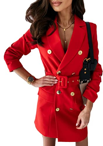 Tomwell Femmes Blazer Robe Slim Fit Mini Col V Robe Double Boutonnage Elegant Taille Haute Vintage Bureau Robe
