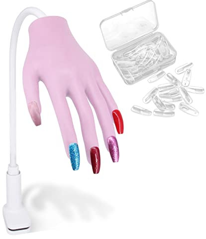 Nail Hand Practice Model Silicone Practice Hand for Acrylic Nails, 100% Nails Won't Fall, Fingers Will Not Break, Flexible Nail Practice Hand for Gel Nails Manicure (nude pink)