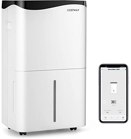 COSTWAY Deumidificatore Casa 50 L/24H 60 ㎡, Deumidificatore Ambiente con 4 Modalità e 2 Velocità, Pannello Touch o Controllo Wifi, Timer 24 H, Protezione Straripamento e Tubo di Scarico