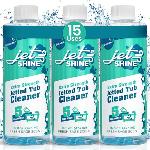 Zinnabee Jetted Tub Cleaner for Your Jetted Tub, Bathtub, Whirlpool Tub, and Jacuzzi Tub – JetShine Sage Scent Formula - Septic Safe, 5 Cleanings per Bottle - 3 Pack