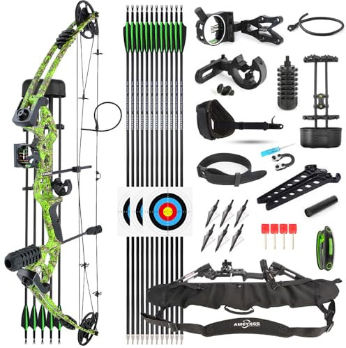 SHARROW Compoundbogenset Jagdbogen 30-55lbs Einstellbar Compound Bogen und Pfeile Set Sportbogen Erwachsene Compound Bögen für Outdoor Bogen Jagd LH/RH (Linke Hand, Grün)