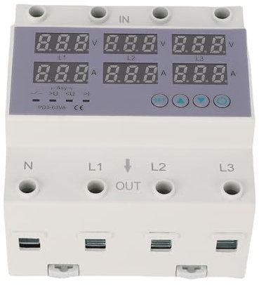 Voltmetro su Guida DIN Amperometro Trifase Protezione Sovracorrente Sovratensione Automatica Protezione Sovracorrente Stabilizzatore di Corrente per Protezione Domestica (40A)