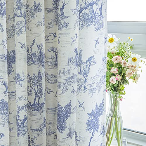 GLORY SEASON Rustikale Vorhänge, 2 Paneele, klassisch, französisches Landdorf, Toile, blau, bedruckter Leinenstoff, Bauernhaus-Dekoration, lichtfilternder Vorhang für Wohnzimmer und Schlafzimmer
